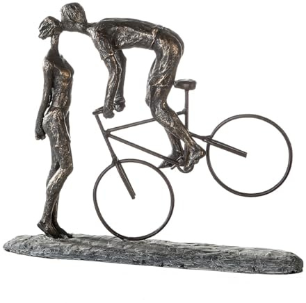 Casablanca Skulptur Kiss me, Deko Figur Bronze, Kunstharz Statue Wohnzimmer, Büro Dekoration H. 30 cm x B. 36 cm - Paarfigur Couple Liebe, Hochzeit, Bike, Radfahrer, Fahrradfahrer
