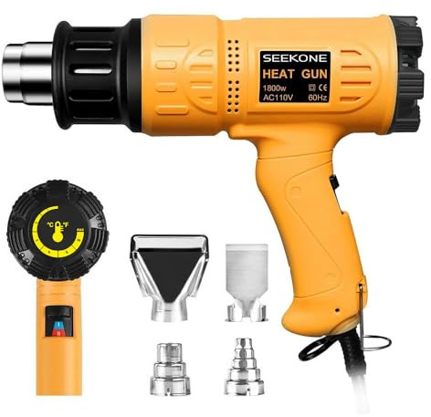 SEEKONE Heat Gun 1800W 122℉-1202℉（50℃- 650℃）Fast Heating Heavy Duty Hot Air Gun Kit Variable Temperature Control Overheat Protection with 4 Nozzles for Crafts, Shrinking PVC, Stripping Paint(5.2FT)