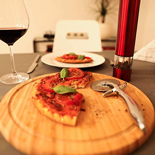 Relaxdays Pizzaschneider Profi, Pizzaroller mit 7 cm Ø Edelstahl Klinge, Pizzamesser mit gummiertem Griff, silber