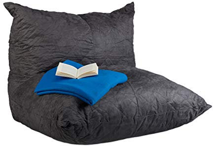 Relaxdays Sitzsack XXL, Bodenkissen mit Lehne, Velour-Optik, Füllung, für Erwachsene, Riesensitzkissen 535 l, Anthrazit