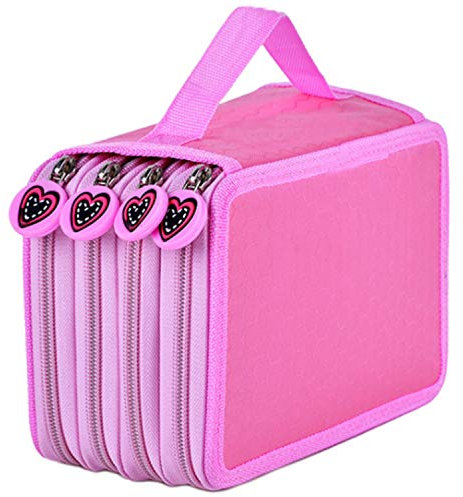 MESHIKAIER 72 Slots Super Große Kapazität Federmäppchen aus Segeltuch 4 Schichten Federmappe Federtasche Schüleretui Bleistift-Beutel (Pink)