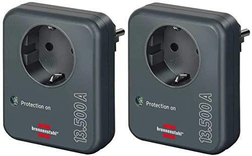 Brennenstuhl Adaptador de enchufe (con protección contra sobretensiones 13.500 A, adaptador como protección contra rayos para aparatos eléctricos), color gris antracita (2 unidades)