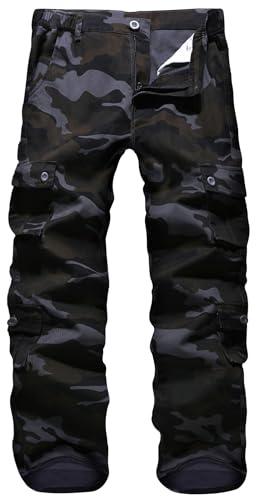 APTRO Mens Cargo Trousers Camo Trousers Combat Tactical Trousers Cotton Multiple Pockets Outdoor Pants LT01 Black 36