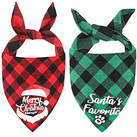 Weihnachts Hunde Bandana Kopftücher Hundehalstuch Dreieckstuch für Kleine, Mittelgroße und Große Hunde Katzen, 2 Stück