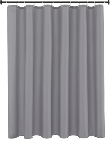Biscaynebay Fabric Shower Curtain Short Stall Liners 72 Width by 65 Length, Silver Grey Water Resistant Bathroom Curtains, Rust Resistant Grommets Top Weighted Bottom Machine Washable