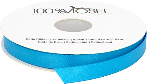 100% Mosel Satinband, in Aqua-Blau (10 mm x 25 m) | Matt glänzendes Geschenkband, edles Schleifenband zum Dekorieren, Basteln und Verpacken – für Geburtstag und Sommerfest