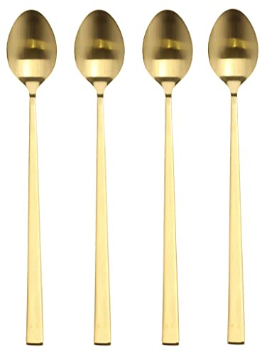 BITZ Latte-Macchiato-Löffel, Langer Löffel aus Edelstahl für Kaffee-Getränke, Länge 20 cm, 4 Stck, Messingfarben