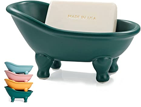 14,2 cm große Macaron-Farbe, Keramik, Mini-Badewanne, Seifenschale, Kleiner Übertopf, Make-up-Organizer, Behälter, Hamster-Badewanne, 1 Packung (grün)