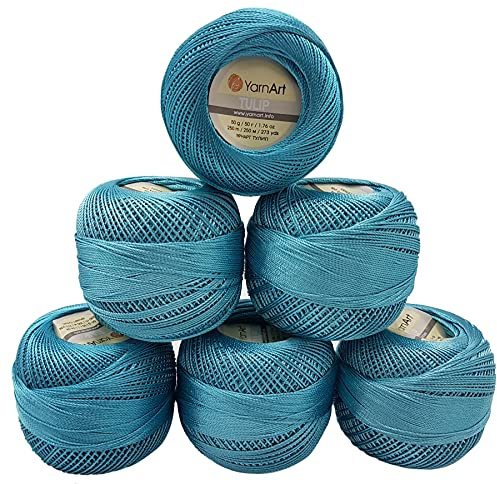 YarnArt Tulip 6 x 50 gr. Paket, Seide Mikrofaser Satin Garn Brillante Glänzend (Turkis 480)