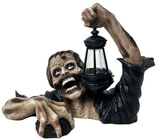 Horror Movie Zombie Crawling Out of Grave with Led Lantern, Garden Decor Zombie Statues Sculpture Walking Dead Zombie Statue Gnomes Zombie Crawling Out of Grave House Statue Walking Dead Decor
