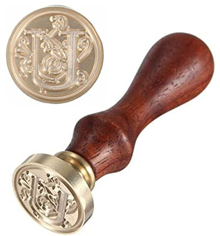 Anawakia sigillstämpel, vintagestil vax, sigillstämpel, sigill set AZ, dekorativt sigill, sigill med trähandtag, brev 26 bokstäver, gör-det-själv trä vax sigill, stämpel 1 styck (U)