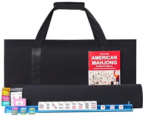 GUSTARIA American Mahjong Game Set, 166 Premium White Tiles, 4 All-in-One Color Rack/Pushers, Classic Complete Mahjong Tile Set with Black Carrying Bag