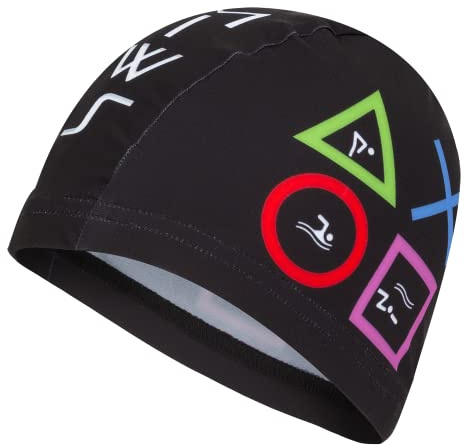 IMSPIRA Gorro Natacion Tela Nino Adulto Consola Videojuego Gorro Piscina Divertido Suave Elastico Junior Escuela Natacion aquagym Piscina Deporte acuatico Regalo Original Gamer