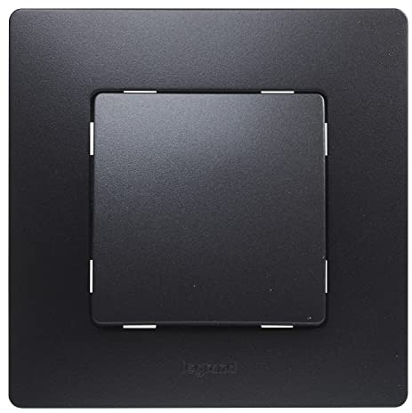 LEGRAND Pulsador 6A, Gama Niloé Monobloc, Mecanismo Completo con Marco, Negro, 396491