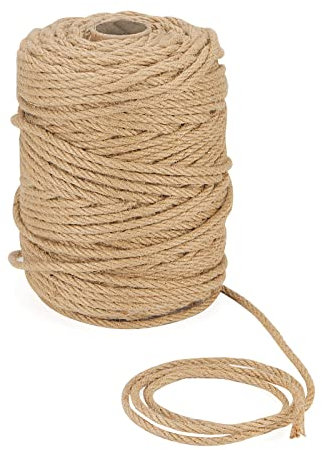 ZEONHAK 120m x 6mm Natural Jute Rope, 1/4 Inch Twisted Hemp Rope for Craft and Scratching Post