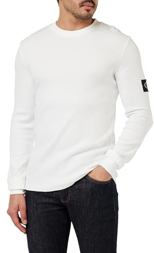 Calvin Klein Badge Waffle Ls Tee J30J323485, Top in Maglia a Maniche Lunghe, Uomo, Bianco (Bright White), XS
