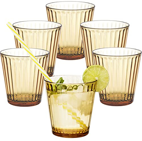 Hummelladen Lot de 6 verres de camping en acrylique - 360 ml - Marron - Verre acrylique - Verre à eau - Verre à eau - Verre en plastique - Pour camping, jardin - Aspect verre véritable - Pour