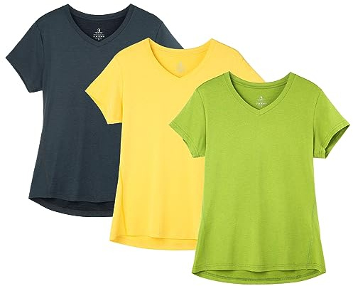 icyzone - Camiseta deportiva para mujer, manga corta, cuello de pico, para correr, yoga, paquete de 3 unidades, S