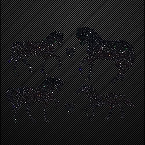 Glitzerdeals Bügelbilder Glitzer Pferde 4er Set mit Herzen schwarz Aufbügler für Textilien Karneval Kostüm Pferd Bügelflicken Pferde Fasching Patch zum Aufbügeln Pferd