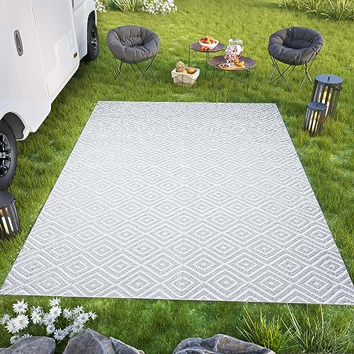 TAPISO Ibiza Alfombra Exterior Plegable Reversible de Plástico Reciclado Resistente Imperméable Gris Alfombra para Playa Jardín Balcón Pícnic Diseño Moderno Oeko-Tex 180 x 270 cm