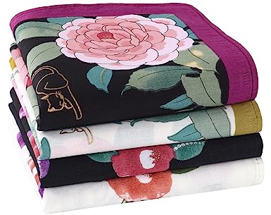 HOULIFE Stofftaschentücher für Damen, große Taschentücher aus reiner gekämmter Baumwolle, Blumenmotiv, weich, für Hochzeit, täglicher Gebrauch, 4/8 Stück, 45 x 45 cm, Blume 5, Blume 7,