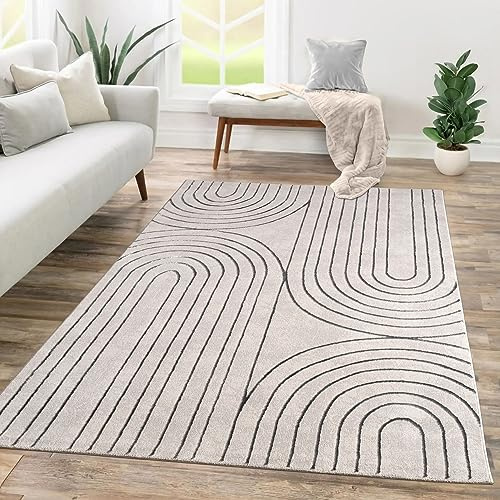 TT Home Wohnzimmer Teppich Kurzflor Geometrisches Design Abstrakte Optik, Farbe:Grau, Größe:160x230 cm