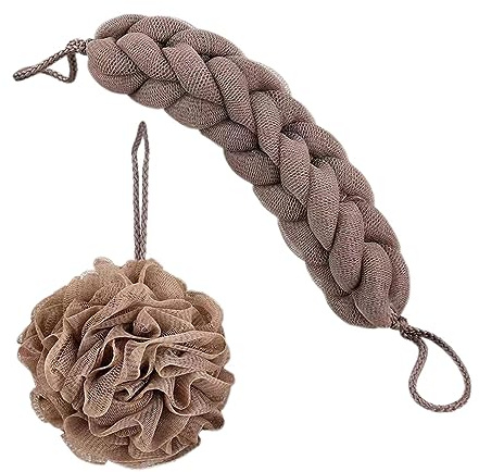 QIRUIRED Lot de 2 éponges de bain en luffa en maille ultra douce pour adultes, exfoliant et nettoyant le corps pour une utilisation sous la douche (marron)