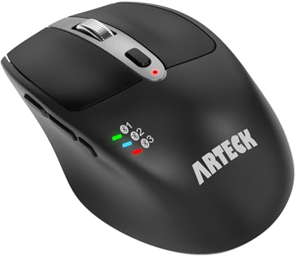 Arteck Multi-Device Wireless Bluetooth Mouse Ergonomic Silent Clicking Backward Forward for Desktop PC Laptop Mac iPad Build in Rechargeable Battery