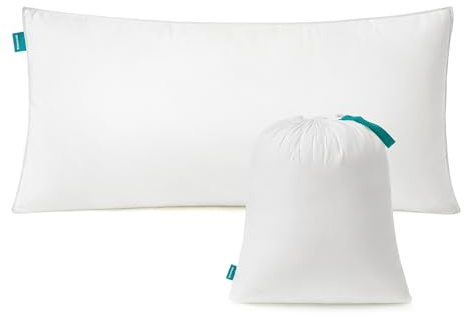 SONGMICS kudde 40 x 80 cm, fyllning 800 g, tygyta av mjuk, borstad polyester, kudde, maskintvättbar i 60°, med förvaringsväska, molnvit TBP001W01