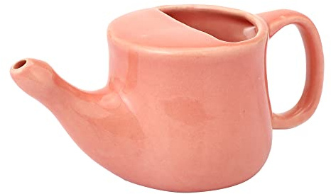 Ancient Impex Ceramic Neti Pot, Spill Proof with 5 Sachet Neti Salt -Peach, Holds 400 ML (13.5 FL Oz)