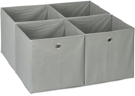 Relaxdays Aufbewahrungsbox 4er Set, Faltbare Regalboxen, HxBxT: 30 x 30 x 30 cm, Grifflöcher, Faltboxen für Regale, grau