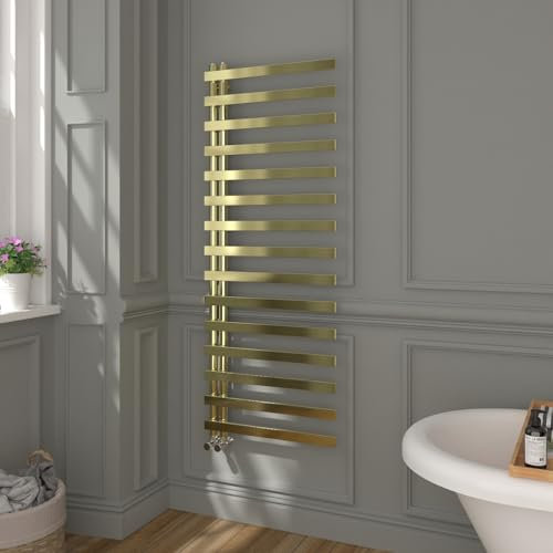 Warmehaus Minimalist Bathroom Heated Warming Towel Rail Radiator Ladder 1600x600mm Brushed Brass