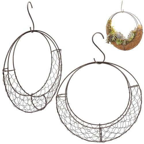 Luxylei 2 Stücke Mond Form Eisen Draht Kranz Metall Rahmen Topf Form Hängenden Korb Pflanze Halter Hochzeit Home Cafe Decor