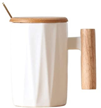 Becher Kaffeebecher Tasse Einfache Tasse im nordischen Stil, Keramiktasse mit Holzgriff, Deckel und Löffel, kreative Wassertasse, Kaffeetasse für das Home Office Kaffeetassen Tassen Teetasse (Color :