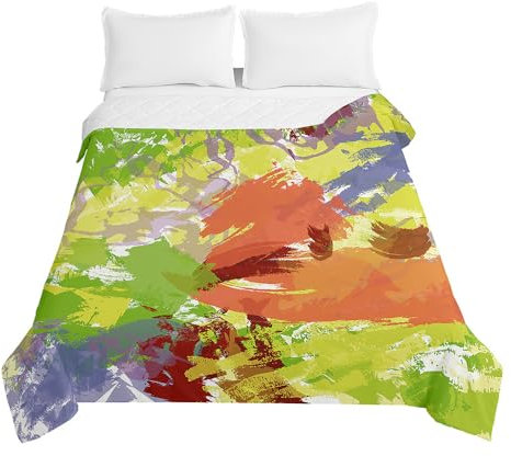 Chickwin Tagesdecken Bettüberwurf Steppdecke, Sommer Tagesdecke Sofaüberwurf Mehrfarbiges Ölgemälde Wohndecke aus Mikrofaser Bettdecke für Einzelbett Doppelbett Kinder (150x200cm,Grün)