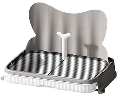 Cajón Doble Inodoro para Perros Diseño Desmontable Fácil de Limpiar Bandeja Sanitaria para Perros Portátil Panel Trasero Elevado + Poste Guía Urinario Bandeja Sanitaria para Mascotas(Gray)