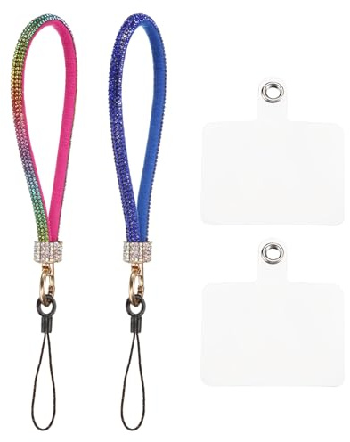 QUARKZMAN 2 Pcs Lanière de Téléphone Universelle Multicolore Bleu Profond | Lanière Bling, Dragonne de Poignet Pailletée avec Patchs de Téléphone, pour DIY Porte-Clés