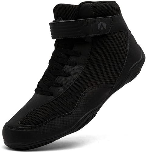 Mufanton Chaussures de Lutte pour Hommes Bottes de Boxe pour Homme Wrestling Shoes Chaussures d'arts Martiaux antidérapantes,Noir,EU45