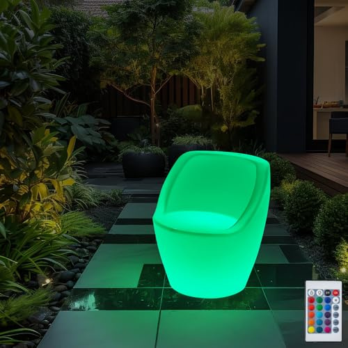 Eurotondisplay LED Gartenleuchte Leuchtende Sessel Tisch Sparsam mit Fernbedienung. Wiederaufladbar RGBW Helligkeit einstellbar Neu Schick LED Möbel (YXF-6372 Sessel eckig)