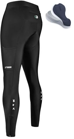 X-TIGER Herren Fahrradhose Lang Radlerhose Elastische Atmungsaktive Leggings Radsport Mit 5D Sitzpolster Herren Lang Mit 3 Taschen