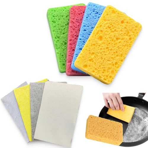 KOLZEMV 8 Stück Küchenschwämme für Geschirr, schwamm, schmutzradierer schwamm, schwämme, komprimierte natürliche Cellulose Schwämme für Küche und Haushalt Gebrauch