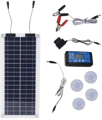 Chargeur d'égouttement solaire étanche 100 W | Mainteneur de batterie solaire, sortie, 12 V-24 V pour voiture, RV, marine, bateau, moto, voiture, 7,87 x 17,13 pouces