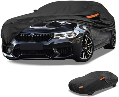 Partuto Waterproof All-Weather Universal Car Cover with Right Side Zipper, 210D-PU Black Fits for Sedan 177 to 188 Length