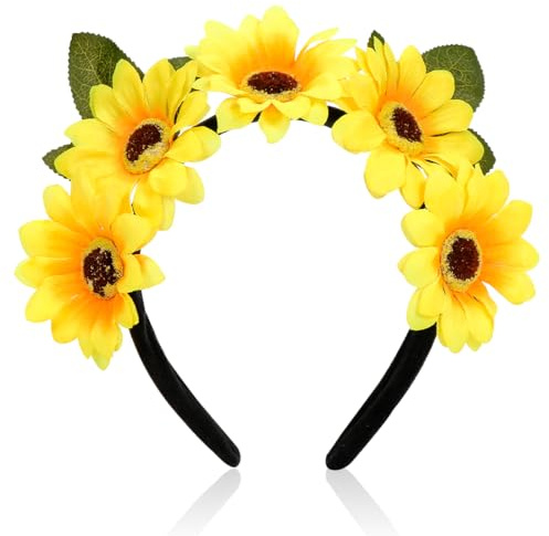 Capaneus Sonnenblumen Haarreif, 8cm Blumen Haarreif, Karneval Fasching Party Kostüm Zubehör