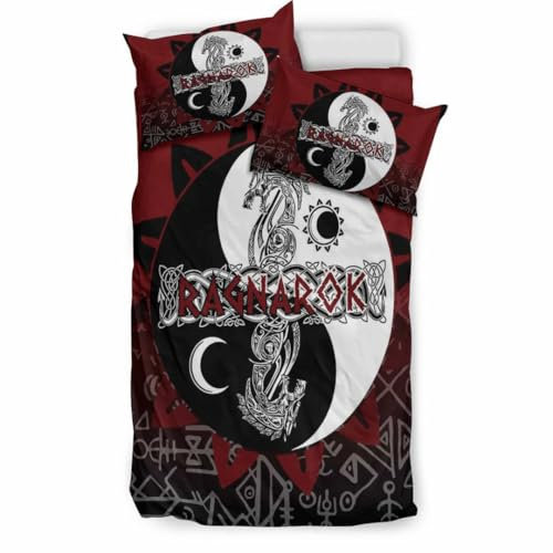 Duvet Cover 3D Bedding Set Viking Skull, Retro Viking Warrior Quilt Cover, 137x200cm Bedspread Viking Bed Linen, Scandinavian Decor, Black White Viking Skull for Kids’ Bedroom