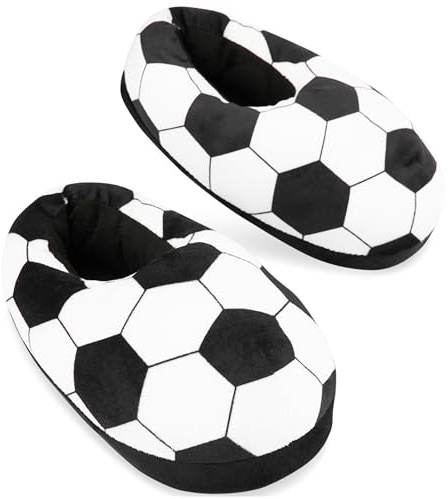 Get Trend Chaussons Garçon et Ado, Pantoufles Football 3D Ballon en Peluche, Semelle Antidérapante, Cadeau Foot Sport (31/32 EU, Blanc Football)