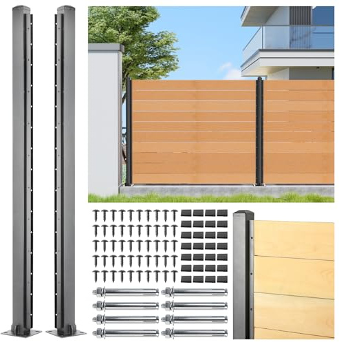 WOWACE 5ft (H/58in) Heavy Duty Fence Post - End Post for Outdoor Patio, Backyard and Garden Privacy Fence (2pack-Matte Black)