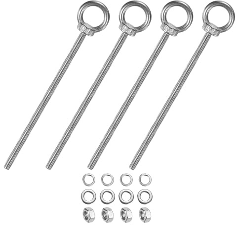 M METERXITY 4-Sets Stainless Eyebolt M6x148mm Shoulder Lifting Eye Bolt with Nuts Washers Male Screw Thread Ring Shoulder Eye Bolts Length 5.83 Inch for Suspending/Fastening
