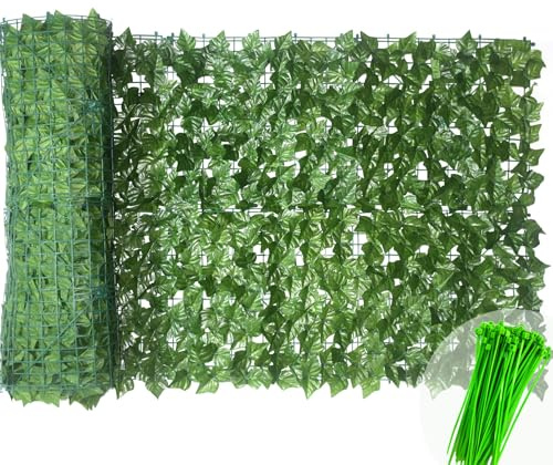 LEIVESTE-Siepe Finta Artificiale per Recinzione da Esterno, Copri Balcone per Ringhiera, Rete Frangivista con Foglie Sintetiche, Ultra Coprente, con 40 Fascetti Verdi Omaggio (Edera, 1x3 Mt)