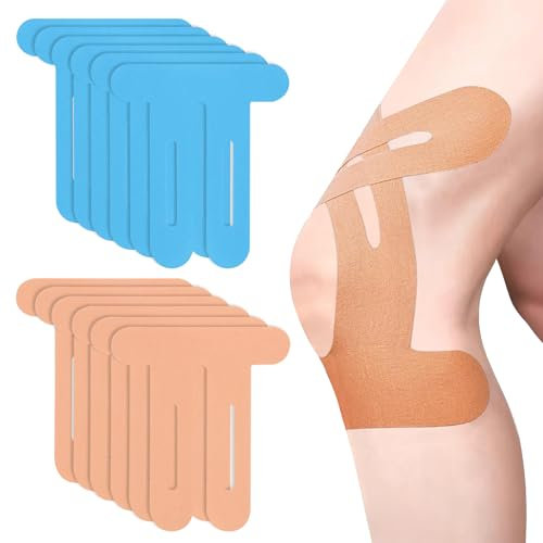 12 Pcs Kinesiology Tape Knee, Elastic Waterproof Knee Tapes for Knee Pain, Kinesiology Tape Pre Cut for Knees Shoulders Ankles Wrists,Reduce Damage for Muscle Discomfort Relief